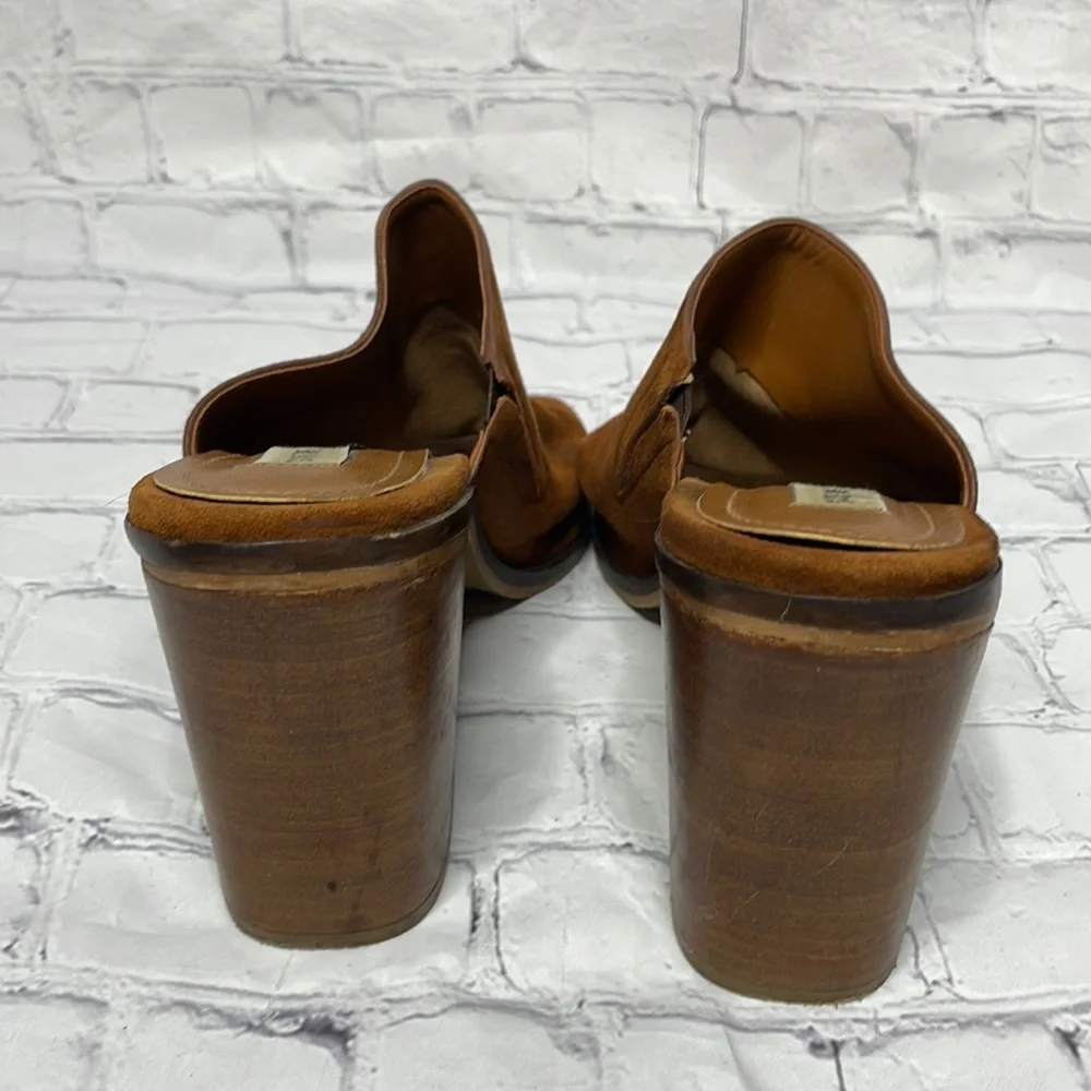 Steve Madden Krizia Size 9 Tan Suede Leather Chunky Heel Open Toe Mule Shoes - Picture 6 of 9